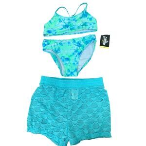 New Art Class Girls Large 10/12 UPF 50+ Bikini w Shorts 3PC Swimsuit Set